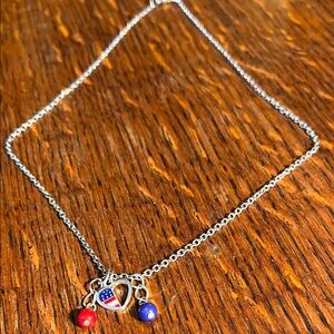 Just USA Silver Necklace with Heart and Red, Blue Beads